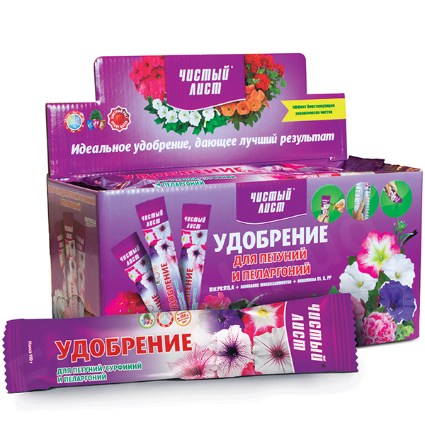 Кристалічне добриво «Чистий лист» для петуній / сурфіній та пеларгоній 100г Кристалічне добриво «Чистий лист» для петуній / сурфіній та пеларгоній 100г